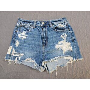American Eagle Womens Mom Short Distressed High-Waisted Denim Shorts Size 4